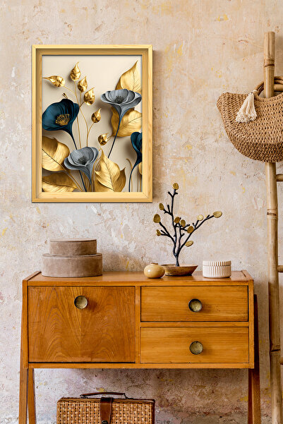 Evinemoda Ahşap Çerçeveli Çiçek Dekor Mdf Tablo