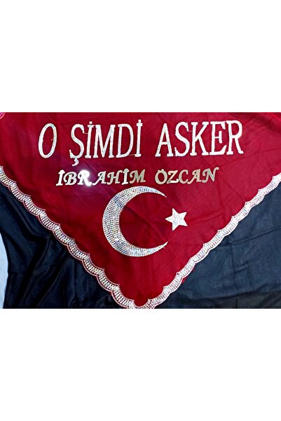 Duru Kişiye Özel Isim Yazılan Kırmızı o şimdi Asker Şalı Kına Örtüsü 100x100 ...