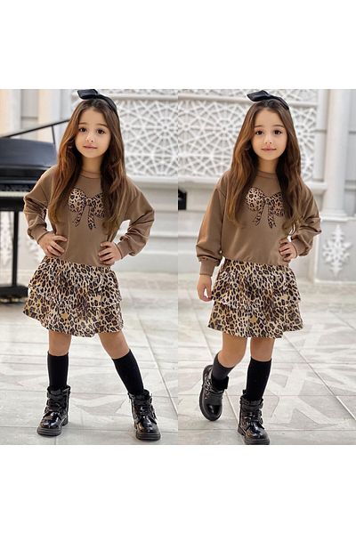 ARBİ kids Girl's Leopard Skirt Double Style Suit Buy One Size Larger