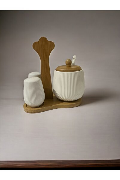 GUNES ZUCCACIYE Porcelain Salt Shaker with Bamboo Stand, Pepper Shaker, Spice Holder