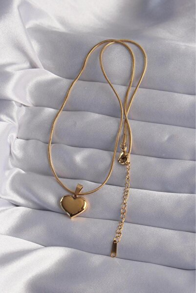 OCEANDESING Çelik Zincir Altın Renk Ayna Plaka Kalp Kolye