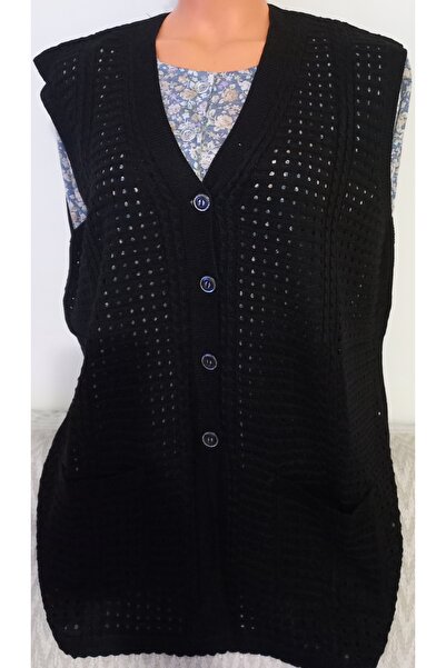 Anne Er Clothing Mother Seasonal Knitwear Vest Long-Sleeve Double Pockets Black