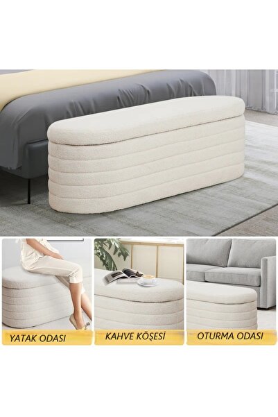 arge demo Sidney Xlarge Puf Krem Renk Sandıklı Puf Benç