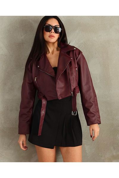 Ekim Store Jachetă de piele cu curea pentru femei