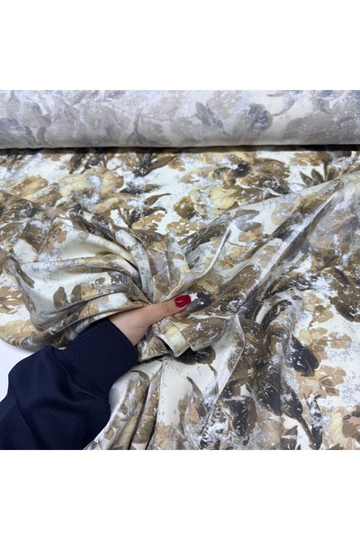 Yaren Ülker Çiçek Desenli Floş Saten Kumaş Işıltılı Parlak En 150 cm Pamuk Sa...