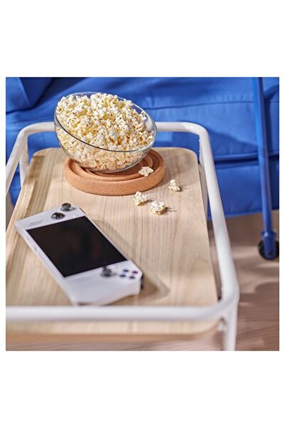 IKEA - BRANNBOLL, tekerlekli sehpa, açık dişbudak görünümlü-beyaz, 69x39 cm