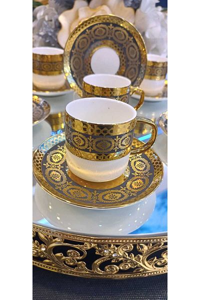 Kosova Porcelain Coffee Cup Set with Lenora Solid Embroidered Pattern