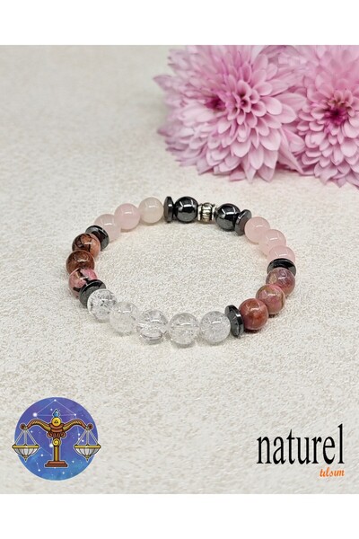Naturel Tılsım سوار للجنسين من الحجر الطبيعي |   الكوارتز الوردي - الرودونيت - Zebercet - الهيماتيت