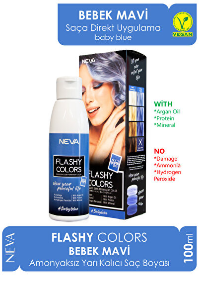 Neva Flashy Colors Yarı Kalıcı Saç Boyası Baby Blue / Bebek Mavi 100 ml