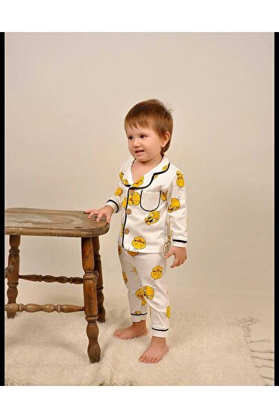 Amur %100 pamuklu kruvaze yaka önden düğemli unisex  mevsimlik bebek pijama t...