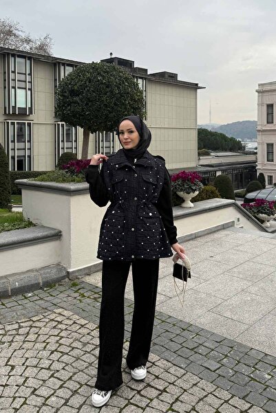 Melike Tatar ΜΑΥΡΟ Πέτρινο Καπιτονέ Γιλέκο 32-2232