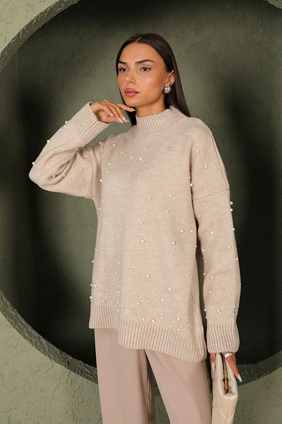 Melike Tatar سترة من اللؤلؤ الحجري موديل 32-7019