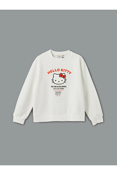 LC Waikiki LCW Kids Ecru Crew Neck Hello Kitty με τύπωμα Χοντρό φούτερ για κορίτσια