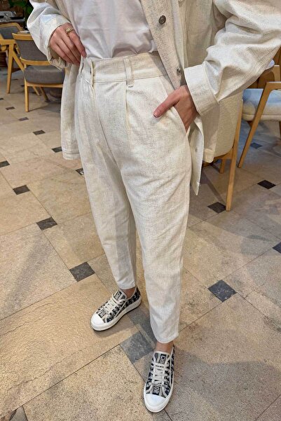 Melike Tatar Ecru Sheathed Gabardine Trousers 32-3502