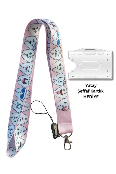 doktorbonem Pembe Dişler Diş Hekimi Kart Askısı Yaka Kartı Boyun Askı İpi Tel...