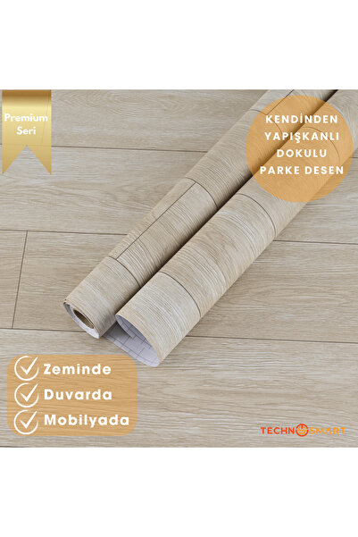 TechnoSmart 60×300cm Kendinden Yapışkanlı Parke Görünümlü Premium Zemin Duvar Kağıdı Dolap Kaplama