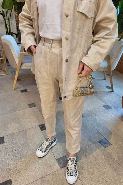 Melike Tatar Παντελόνι Gabardine με ΧΡΥΣΟ Φύλλο 32-3502