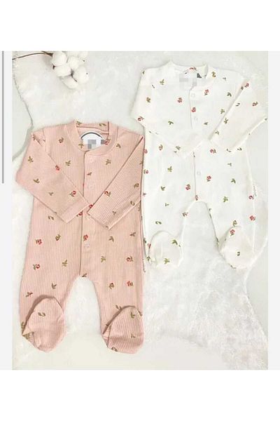 Amur Floral Patterned 2-Piece Cotton Romper Set for Baby Girl - 1-3-6 Months Newborn Outfit