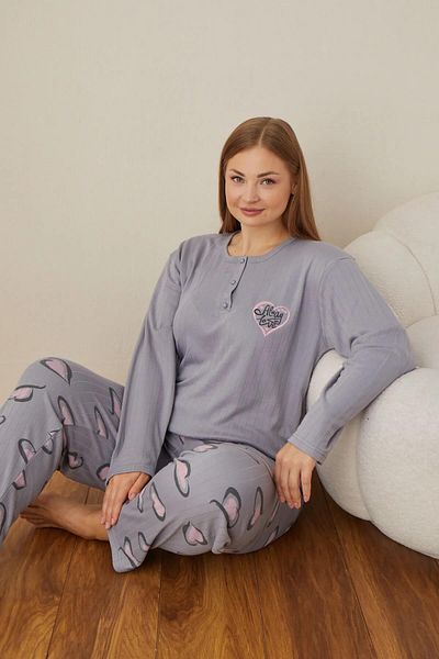 lindros Set pijama supradimensionată pentru femei, bumbac, cu guler cu nasturi, raportat interlock 05102 - 1 bucată