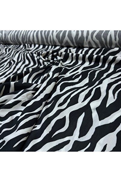 Yaren Ülker İthal Viskon Kumaş %100 Pamuk Çift En Dökümlü Siyah Beyaz Zebra D...