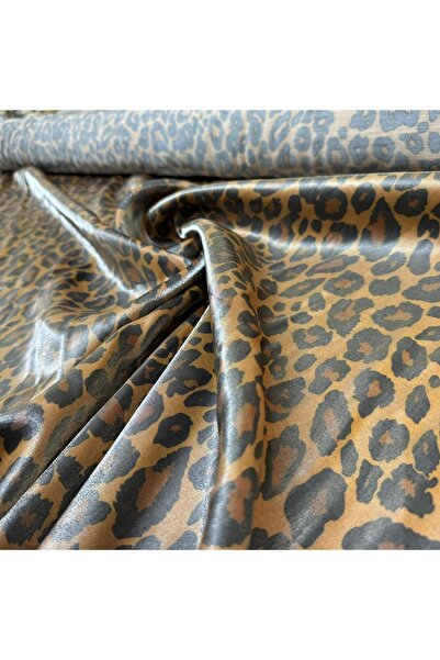 Yaren Ülker Floş Saten Kumaş Parlak Leopar Desenli Pamuklu