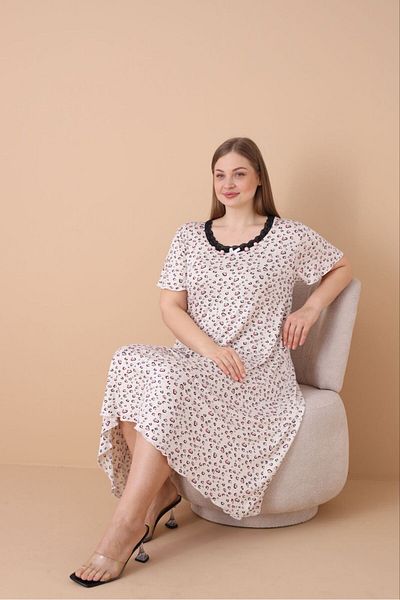 şuranur 100% Bamboo - U-Neck Lace Detail Flared Hem Suffle Overlock Dress