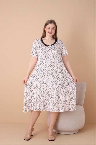 şuranur 100% Bamboo - U-Neck Lace Detail Flared Hem Suffle Overlock Dress
