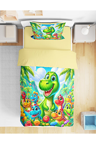 Erays Home طقم غطاء لحاف فردي مطبوع رقميًا ثلاثي الأبعاد بنمط ديناصور دينو لل...