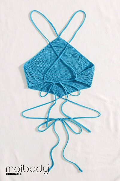 Moibody В'язаний кроп-топ з рукавами-бантиками