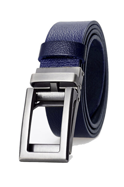 derikem Navy Blue Automatic Buckle Perforation Free 100% Genuine Buffalo Leather Classic Men's Belt