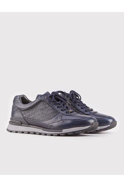 Cabani Genuine Leather Navy Blue Lace-up Thermo Sole Men's Sports Shoes