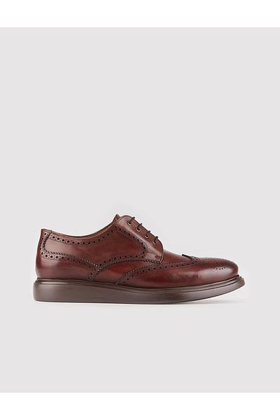 Cabani Genuine Leather Brown Laced Men's Casual Shoes with Gel Soles