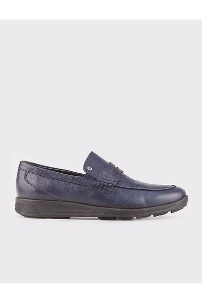 Cabani Navy Blue Genuine Leather Men's Casual Shoes