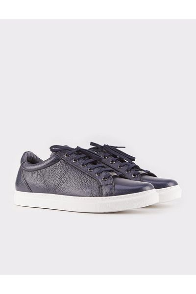 Cabani Genuine Leather Navy Blue Lace-up Thermo Sole Men's Casual Shoes