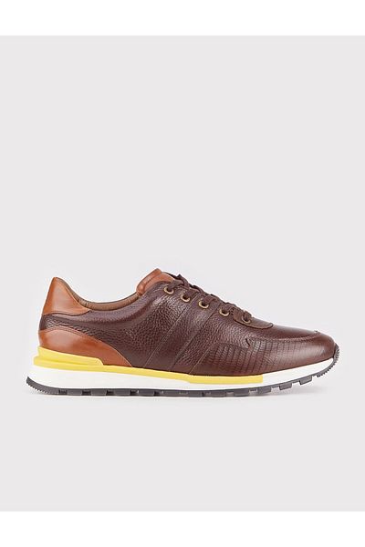 Cabani Genuine Leather Brown Lace-Up Men's Casual Shoes