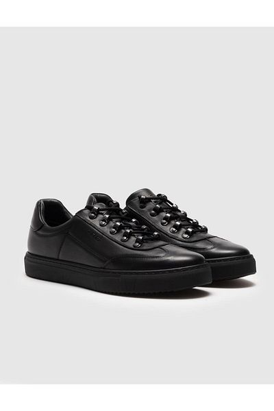 Cabani Genuine Leather Black Lace-Up Leather Lining Men's Casual Shoes