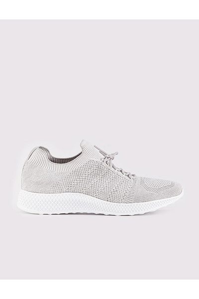 Cabani Detailed Knitwear Gray Lace-Up Men's Sports Shoes
