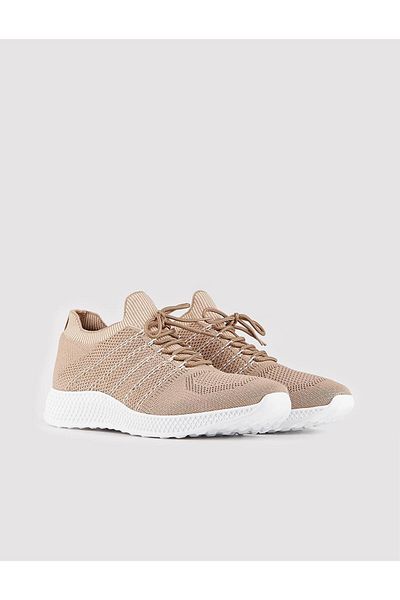 Cabani Beige Men's Sneakers - Knitwear Leather, Lace-up