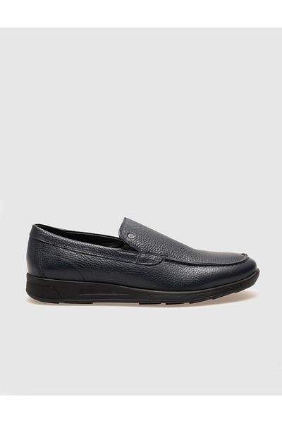 Cabani Navy Blue Genuine Leather Men's Casual Shoes
