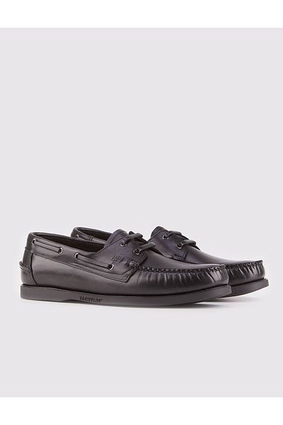 Cabani Genuine Leather Black Rubber Sole Lace Detailed Men's Casual Shoes