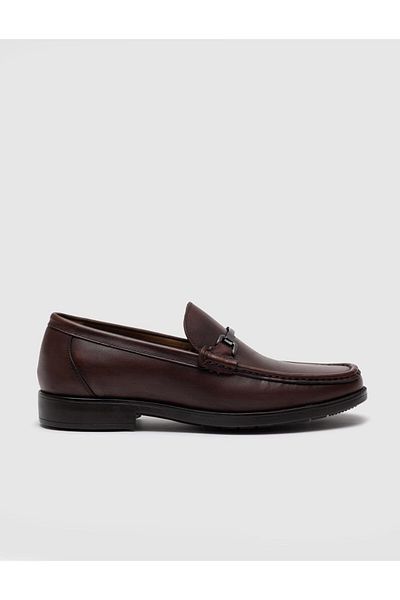 Cabani Genuine Leather Brown Men's Casual Shoes with Metal Buckle Detail