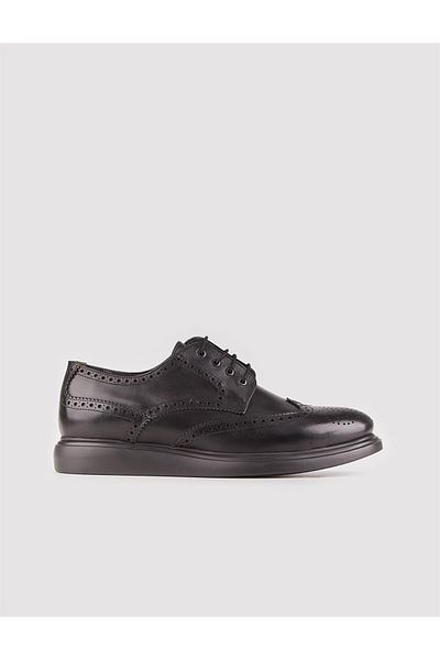 Cabani Genuine Leather Black Lace-Up Gel Sole Men's Casual Shoes