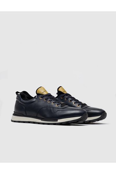 Cabani Genuine Leather Navy Blue Lace-Up Specially Designed Men's Sports Shoes