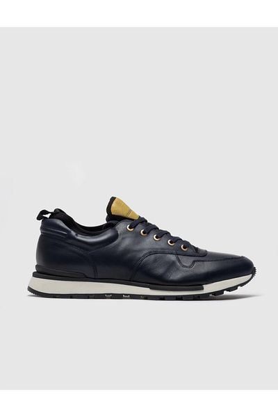 Cabani Genuine Leather Navy Blue Lace-Up Specially Designed Men's Sports Shoes
