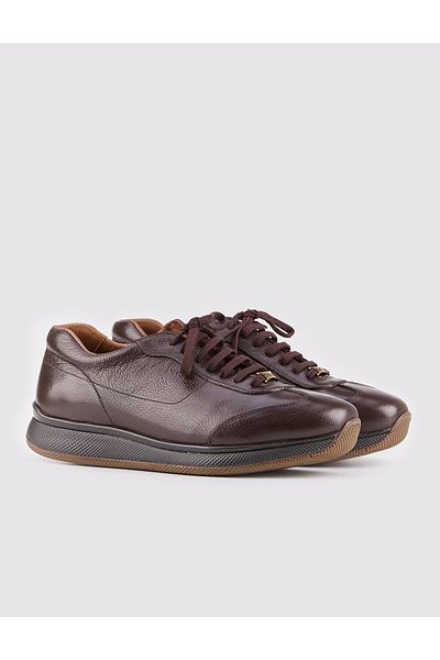 Cabani Lightweight High Genuine Leather Brown Lace-up Casual Men's Sneakers