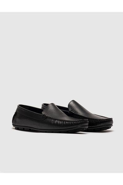 Cabani Genuine Leather Black Laser Cut Men's Casual Shoes