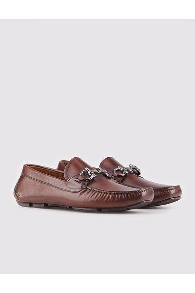 Cabani Men's Genuine Leather Brown Buckle Detailed Loafer Shoes