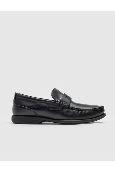 Cabani Genuine Leather Belt Detailed Black Fur Men's Casual Shoes
