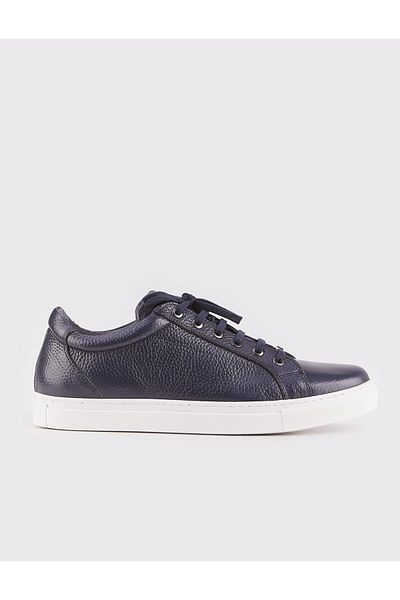 Cabani Genuine Leather Navy Blue Lace-up Thermo Sole Men's Casual Shoes