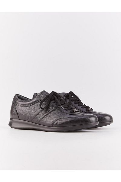 Cabani Genuine Leather Black Lace Up Side Stitching Motif Men's Casual Shoes